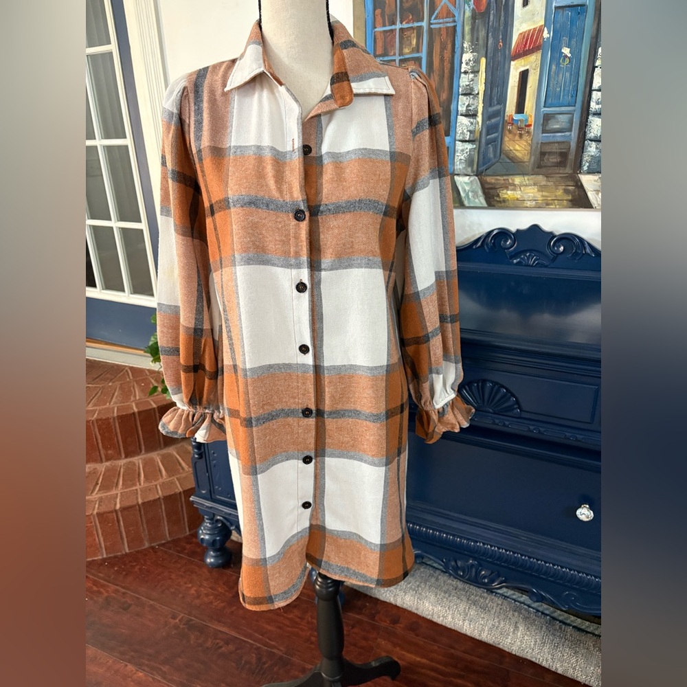 Liam & Co. Plaid shirt dress Brown and White Size Small